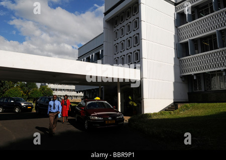 People walk out of the Ministry of Agriculture and Food Security of Malawi.in Lilongwe capital of Malawi Africa Stock Photo