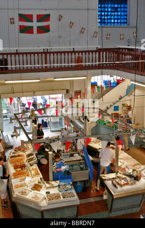 COVERED FISH MARKET, BIARRITZ, BASQUE COUNTRY, BASQUE COAST, BIARRITZ, PYRENEES ATLANTIQUES, (64), FRANCE Stock Photo