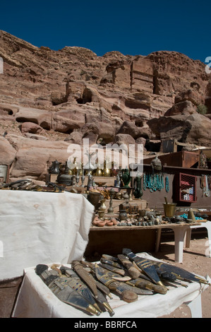 Souvenirs for sale at the ancient Nabatean tombs in Petra Jordan Stock Photo