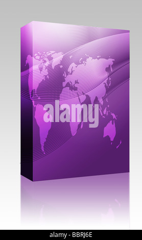 Software package box Map of the world illustration, on glossy spherical ...