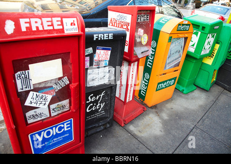 Newspaper vending boxes on street, New York City, USA Stock Photo - Alamy