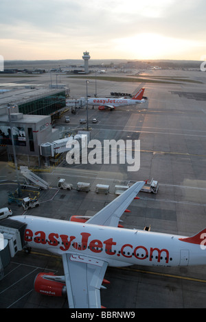 Easyjet aircraft parked at Gatwick airport London England Stock Photo