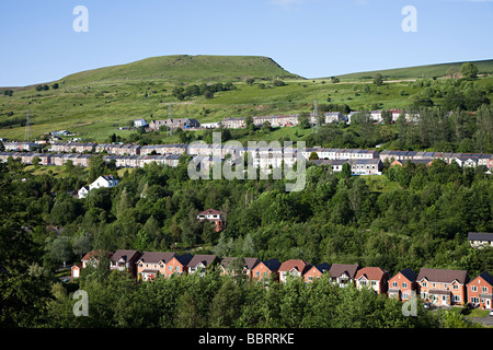 Traditional terraced and modern detached houses in a South Wales valley Ebbw Vale UK Stock Photo