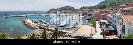 Stitched panorama of Porto Giglio on the island of Giglio or Isola del Giglio, Tuscany Stock Photo