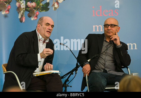 Colm Tóibín (left) Irish novelist and Rawi Hage Beirut born novelist pictured at Hay Festival 2009 Stock Photo