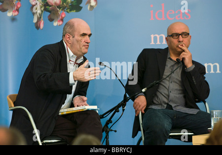 Colm Tóibín (left) Irish novelist and Rawi Hage Beirut born novelist pictured at Hay Festival 2009 Stock Photo