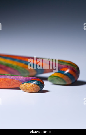 Two colourful crochet hooks on a plain background Stock Photo