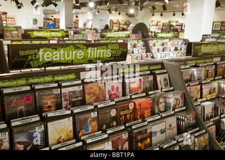 Shelves of DVDs for sale in HMV Stock Photo