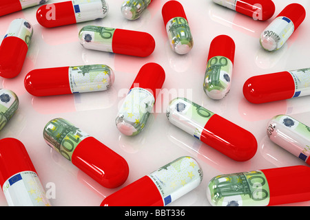 Expensive medicine, concept illustration of rising health care costs Stock Photo