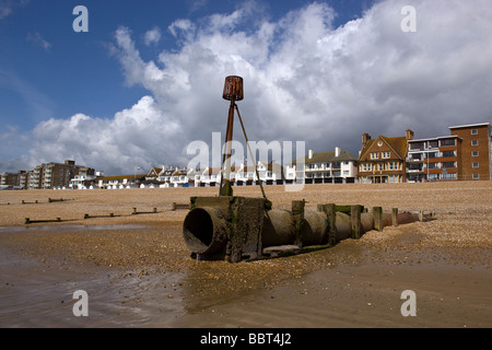 Outlet Pipe on beach at Bexhill on Sea East Sussex Stock Photo