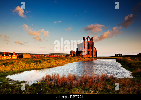 Summer Dawn Whitby Abbey Whitby North Yorkshire Stock Photo