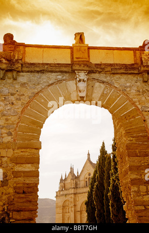 Statue of Pedro Espinosa in the Plaza de Santa Maria with a pavement cafe  and the giants arch to the rear, Antequera, Spain Stock Photo - Alamy