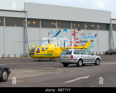 Hampshire and Isle of Wight Air Ambulance taking off from Calshot Activities Centre Hampshire UK Stock Photo