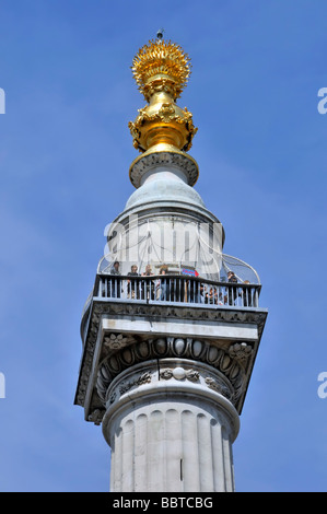 Viewing platform top of Monument memorial to the Great Fire of London seen after major refurbishment completed in 2009 Stock Photo