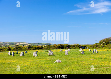 The Merry Maidens stone circle near Lamorna Cove in Cornwall UK Stock Photo
