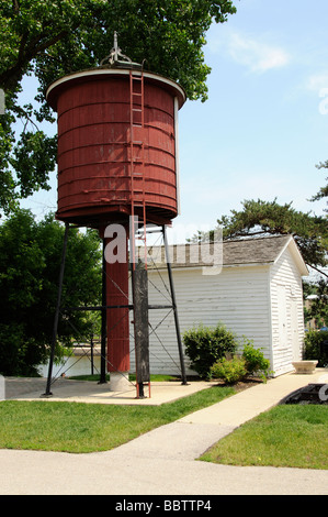 Batavia railroad depot museum Illinois USA Wooden water tower and guage Stock Photo