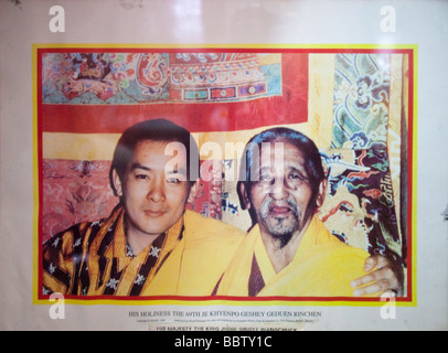 Poster of His holiness the 69th JE KHYENPO GESHEY GEDUEN RINCHEN + His Majesty the KING  JIGME SINGYE WANGCHUCK National Library Stock Photo