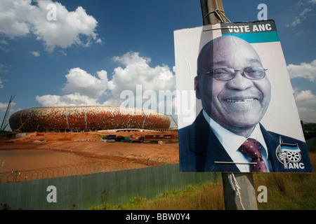 ANC political poster displaying Jacob Zuma in the run up to South Africa s Election Soccer City South Africa Stock Photo