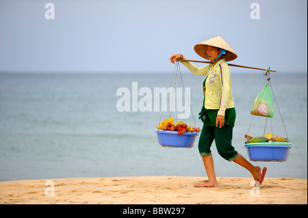 Fruit vendor on a beach, Phukok, South Vietnam, Southeast Asia Stock Photo