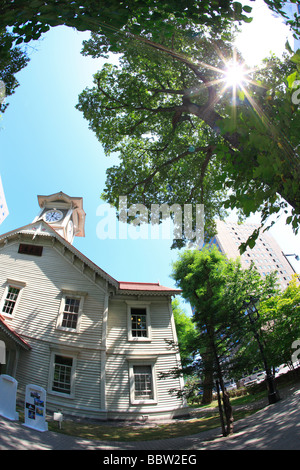 Sapporo clock tower at Hokkaido in Japan Stock Photo