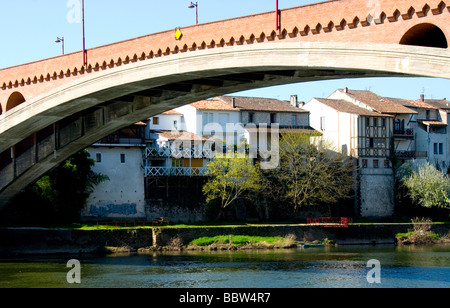 View under the bridge at Villeneuve sur Lot, France Stock Photo