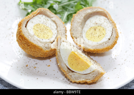 Fresh Tasty Scotch Eggs with Rocket Leaves And No People Stock Photo
