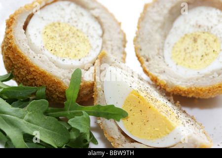 Fresh Tasty Scotch Eggs with Rocket Leaves And No People Stock Photo