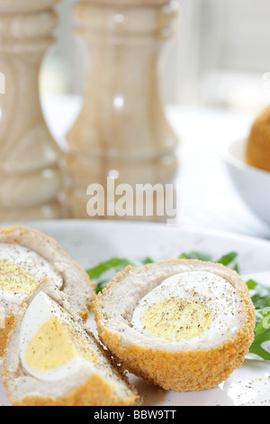 Fresh Tasty Scotch Eggs with Rocket Leaves And No People Stock Photo