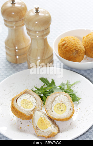 Fresh Tasty Scotch Eggs with Rocket Leaves And No People Stock Photo