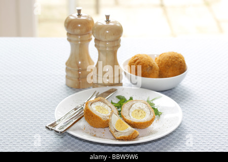 Fresh Tasty Scotch Eggs with Rocket Leaves And No People Stock Photo