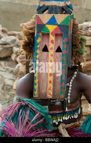 Africa, West Africa, Mali, Dogon Country, Bandiagara escarpment Masked Ceremonial Dogon Dancer near Sangha Stock Photo