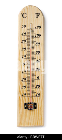 Wooden thermometer Stock Photo