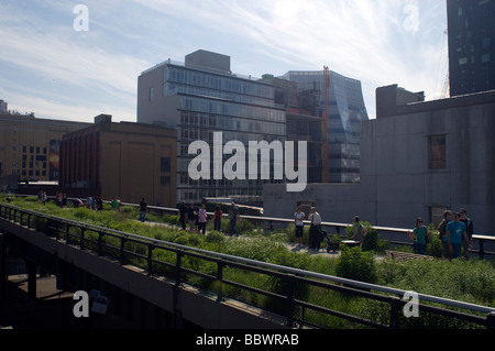 Visitors flock to the new High Line Park in the New York neighborhood of Chelsea Stock Photo