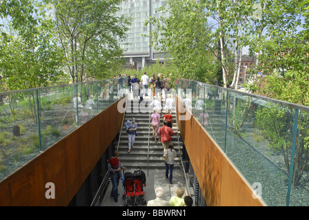 Visitors enter the new High Line Park at the Gansevoort Street entrance in New York Stock Photo