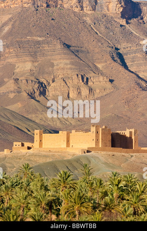 Kasbah of Tamnougalt and Jebel Kissane in the Anti Atlas in the Draa Valley in Morocco North Africa Stock Photo