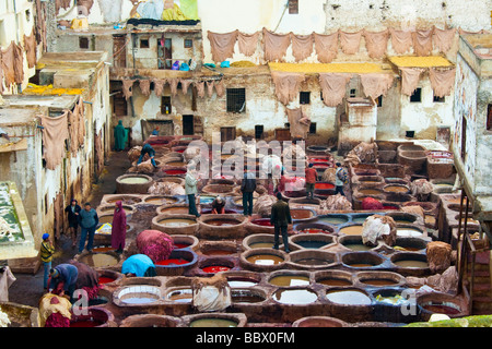 Chouwara Leather Tannery in Fez Morocco Stock Photo