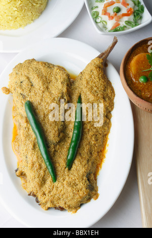 Doi ilish Hilsa or Ilish Mach is a popular fish dish from eastern part of India. Stock Photo