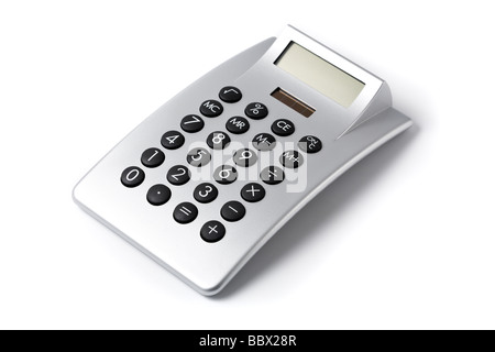 silver coloured design calculator isolated on white background Stock Photo
