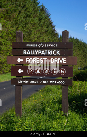signpost for ballypatrick forest and forest drive county antrim northern ireland uk Stock Photo