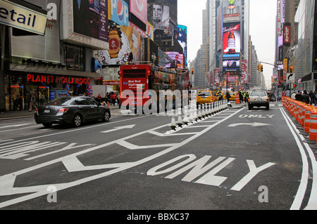 Traffic flow and road markings on Times Square New York
