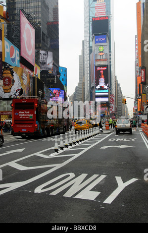 Traffic flow and road markings on Times Square New York