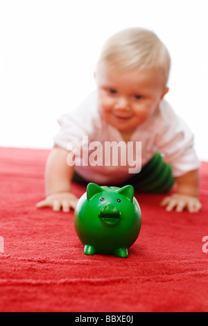 A baby with a piggy bank. Stock Photo