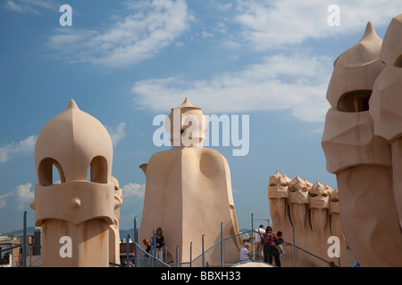Chimneys on Casa Mila by Antoni Gaudi, Barcelona, Spain