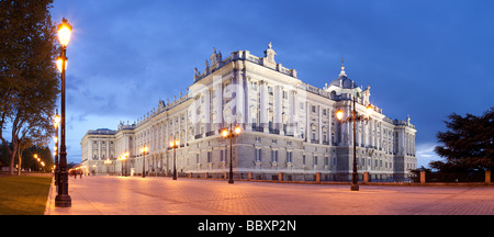 Royal Palace illuminated, Madrid, Spain Stock Photo