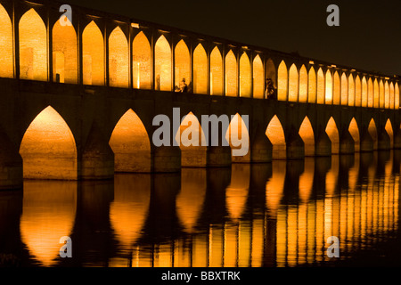 33 Arches or Si o Se Bridge at Night in Esfahan Iran Stock Photo