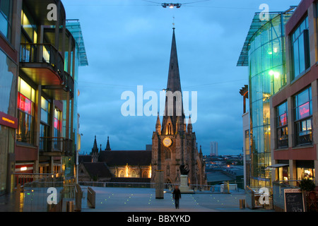 The Bullring Shopping Centre and St Martins Church in Birmigham City Centre  at night. Stock Photo