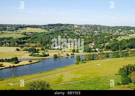 Bochum Stiepel, view from the castle to the Ruhr valley and the river Ruhr, Blankenstein, Hattingen, North Rhine-Westphalia, Ge Stock Photo