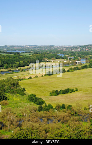 View of the Ruhr valley with the river Ruhr and Kemnader See lake from the castle, Blankenstein, Hattingen, North Rhine Westpha Stock Photo