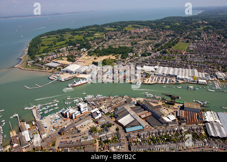 Aerial Harbour Yacht haven Ferry Terminal Town Cowes Isle of wight England UK Stock Photo