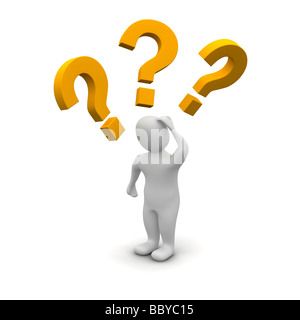 Thinking man and question marks Stock Photo